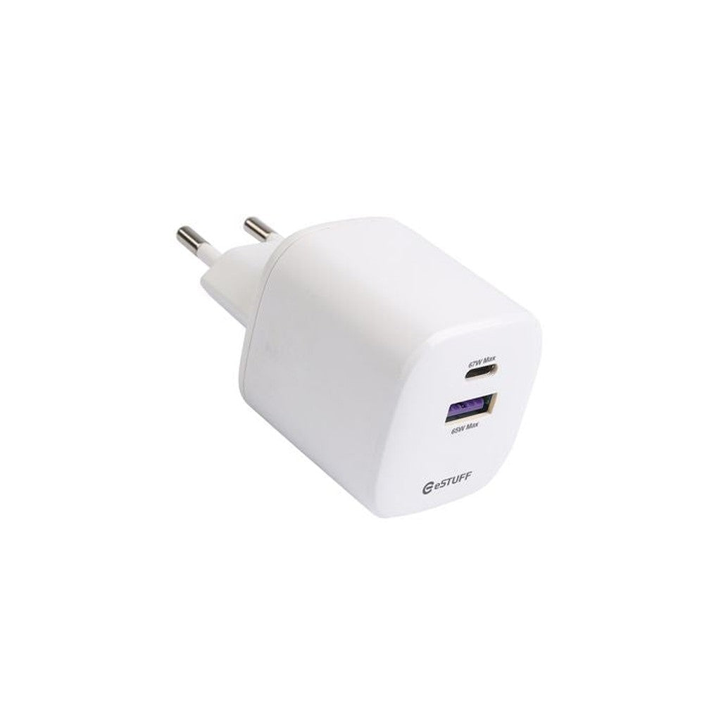 eSTUFF Home Charger USB-C & USB A 3,0-6,5A, 65-67W EU Seinälaturi - Lisätarvikkeet - - Handle It Store - Käytetyt iPhonet edullisesti verkkokaupasta