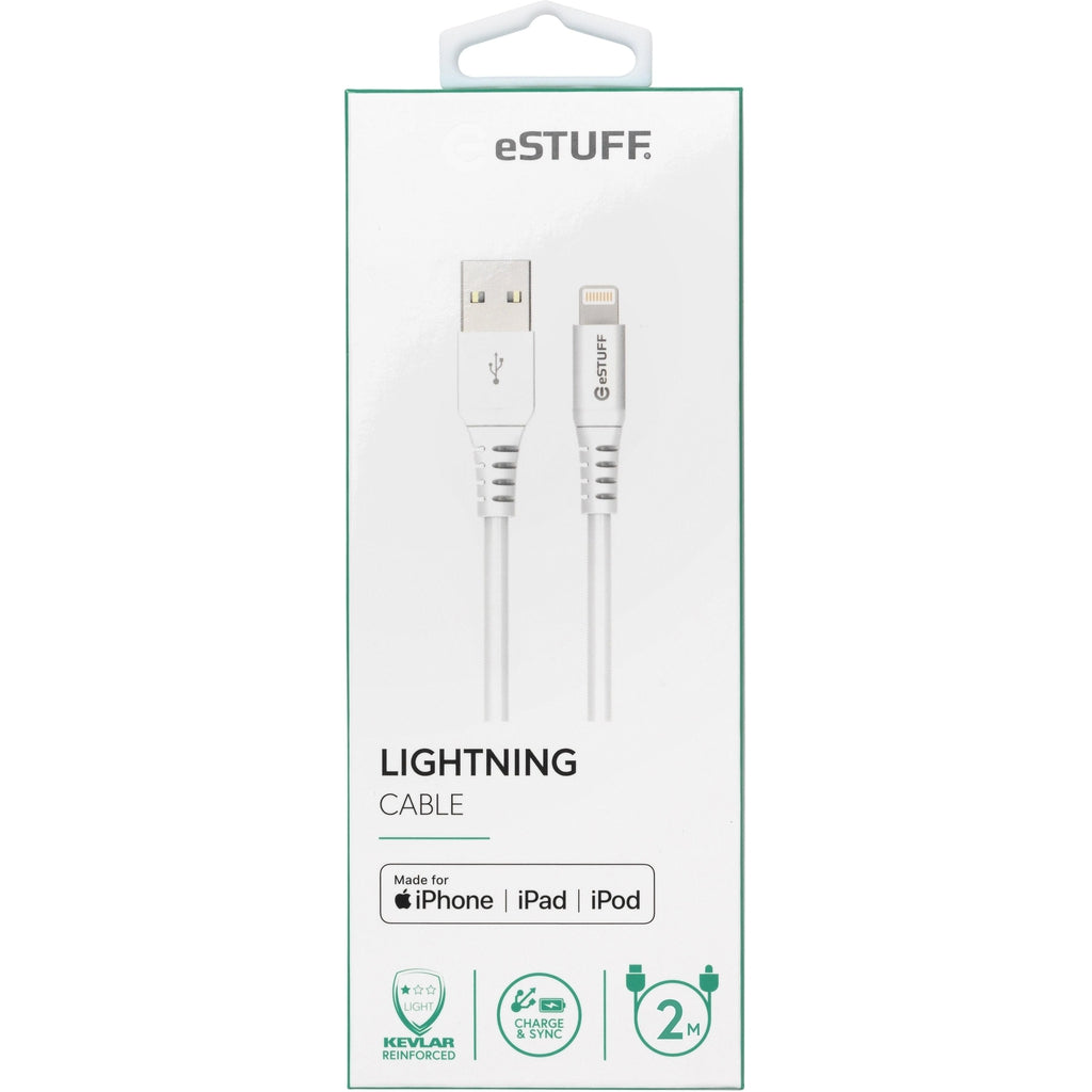 eSTUFF Lightning Cable MFI 2m White - Lisätarvikkeet - - Handle It Store - Käytetyt iPhonet edullisesti verkkokaupasta