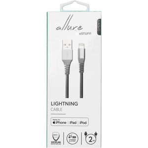 eSTUFF Lightning Cable MFI 2m Grey Nylon USB -kaapeli - Lisätarvikkeet - - Handle It Store - Käytetyt iPhonet edullisesti verkkokaupasta