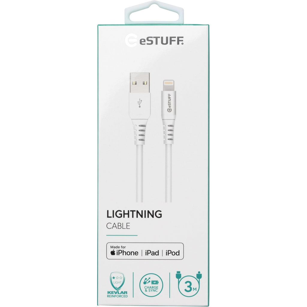 eSTUFF Lightning Cable MFI 3m White - Lisätarvikkeet - - Handle It Store - Käytetyt iPhonet edullisesti verkkokaupasta